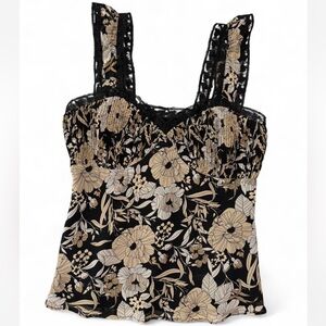 Bandolino Black and Cream Floral Lace Top